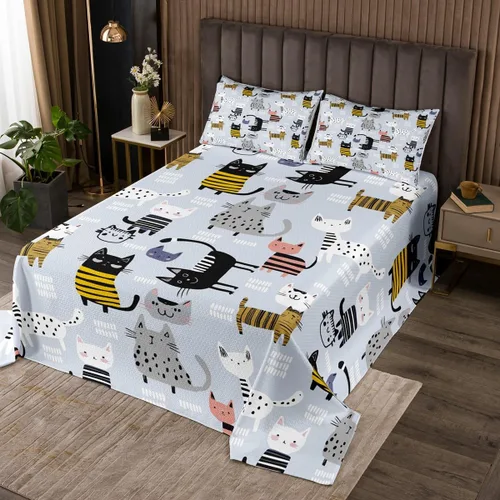 Miniatura 8 de Erosebridal Juego de colcha de gato rosa, tamaño individual para niñas, gris y negro, juego de ropa de cama para niños y niños, lindo juego