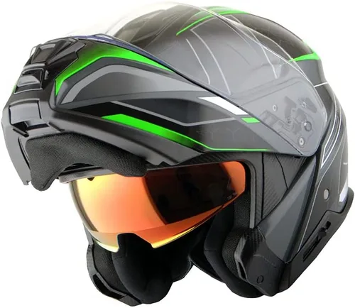Miniatura 9 de Martian Casco modular de cara completa para motocicleta, protector solar con doble visera: HG362 azul amarillo