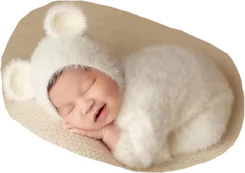 Miniatura 9 de 2 piezas de accesorios de fotografía para recién nacidos, trajes de fotos para niños, sesiones de fotos de bebé, disfraz de niña con sombrero de oso