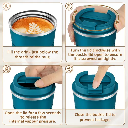Miniatura 8 de KETIEE Taza de Café de Viaje 12oz: Taza de Café Aislada con Tapa a Prueba de Fugas, Vaso de Café, Tazas de Café Reutilizables con Tapa Sellada, Taza