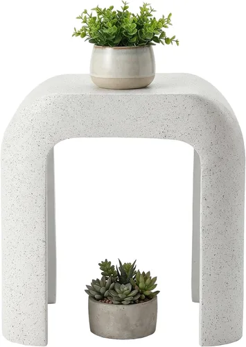 Miniatura 12 de HOMPUS Mesa auxiliar de hormigón para exteriores, mesa auxiliar redonda MgO para patio, taburete de jardín ligero para uso en interiores, patio
