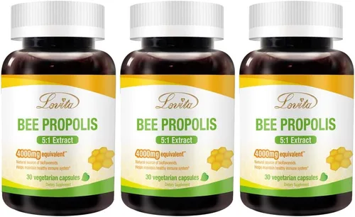 Miniatura 6 de LOVITA Cápsula de propóleo Alta potencia Concentración 5:1 Extracto de propóleo natural 30 cápsulas vegetarianas (suministro de 1 mes)