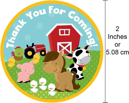 Miniatura 2 de Etiquetas adhesivas de agradecimiento con animales de granja, suministros para fiestas de cumpleaños de niños y niñas, juego de 30