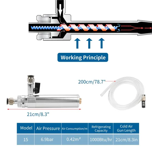 Miniatura 3 de Pistola de enfriamiento de aire frío en seco, proceso mecánico ajustable, pistola de enfriamiento en seco de aire frío + tubo flexible, pistola