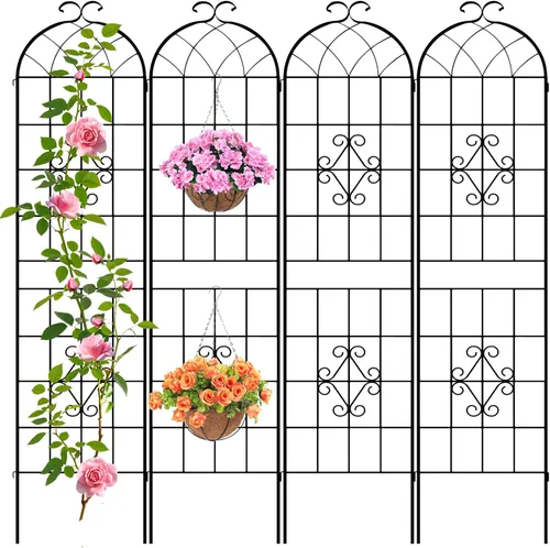 Miniatura 19 de LZRS - Paquete de 2 arcos de hierro rústico de 71x20 pulgadas para decoración de jardín con enrejado con revestimiento de metal negro – Perfecto