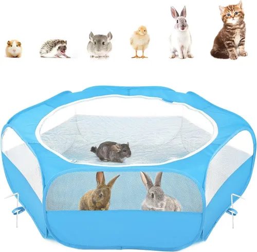 Miniatura 17 de Pawaboo Corralito para Animales Pequeños, Carpa de Jaula Impermeable para Mascotas Pequeñas con Cubierta con Cremallera, Cerca Portátil para Patio
