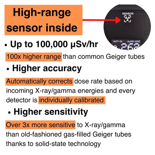 Miniatura 3 de Contador Geiger de Alto Rango Modelo Better Geiger S-2 Detector de Radiación Nuclear y Dosímetro para Monitoreo de Rayos X/Gamma (Solo Detector)