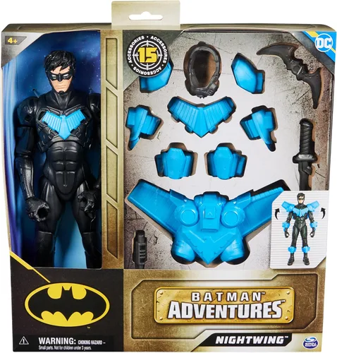 Miniatura 2 de DC Comics, Batman Adventures, figura de acción Nightwing, 15 accesorios de armadura, 17 puntos de articulación, 12 pulgadas, juguete de superhéroe