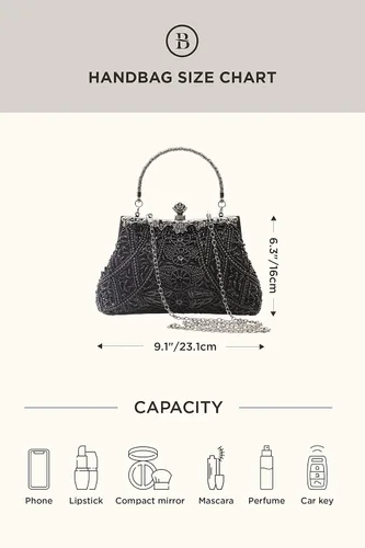 Miniatura 7 de BABEYOND Bolsos de mano de noche para mujer, accesorios vintage para bolso de noche para mujer, Gatsby de los años 20 con cuentas de lentejuelas