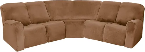 Miniatura 10 de TOPCHANCES Funda reclinable de 5 plazas, 7 piezas, fundas de terciopelo elástico para sofá modular reclinable para 5 cojines, fundas de sofá Marrón