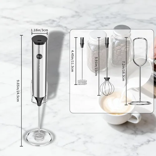 Miniatura 3 de Rechargeable Handheld Milk Frother for Coffee, Hand Frother with Stand, Drink Mixer Frother Wand Electric Whisk Stirrer for Latte, Matcha