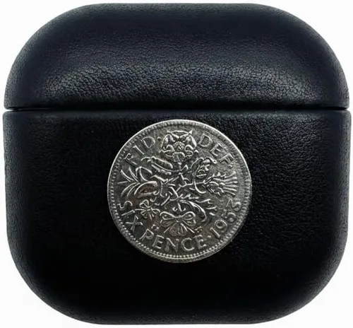 Miniatura 2 de LUVRYN - Funda para AirPods Pro 3, moneda británica de la suerte de seis peniques, funda de cuero de lujo hecha a mano, para AirPods Pro de 3ª