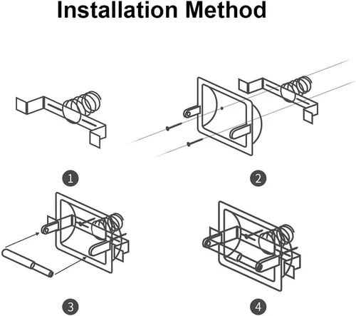 Miniatura 5 de Soporte de papel higiénico empotrado, soporte de pared de metal negro para rollo de papel higiénico para baño, diseño duradero y resistente que