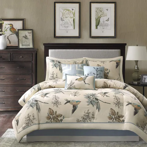 Madison Park Quincy - Edredón acogedor con diseño de paisaje natural, ropa de cama para todas las estaciones, falda de cama a juego, almohadas