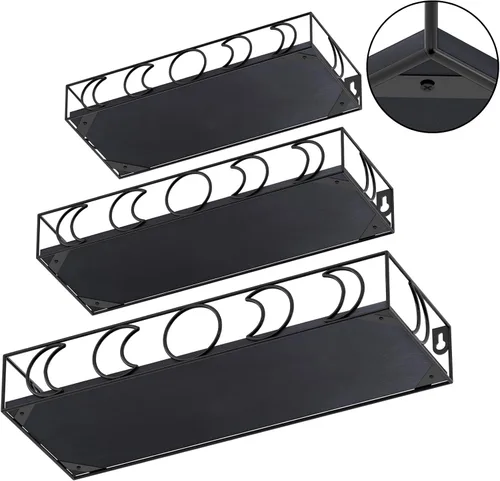 Miniatura 4 de Estantes de Pared con Fases Lunares Negros, Paquete de 3 Estantes Flotantes Pequeños para Libros y Plantas para Dormitorio, Habitación Infantil