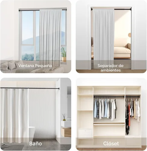 Miniatura 7 de Mcrbeay Barra de cortina de ducha, barra de ducha resistente de 1 pulgada de diámetro, antideslizante, ajustable, de 28 a 74 pulgadas, sin Negro