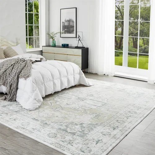 Miniatura 178 de Syalife 4x6 Alfombra Lavable para Área, Ultra Suave Antideslizante, Pila Baja, Alfombra Vintage Resistente a Manchas para Sala de Estar, Alfombra