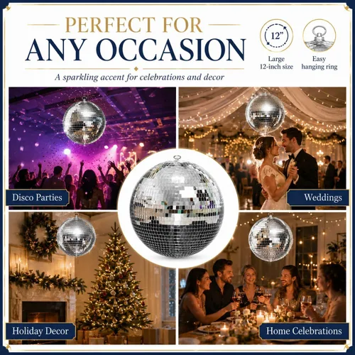 Miniatura 8 de Youdepot - Paquete de bolas de discoteca de 12 y 16 pulgadas, decoraciones de bola de espejo plateada para fiestas, bodas, Navidad y decoración