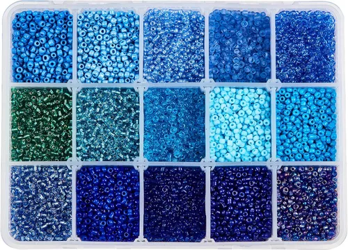 Miniatura 11 de NBEADS 15 colores 6/0 cuentas de semillas de vidrio, alrededor de 3000 cuentas redondas azules de poni de 0.15 pulgadas, cuentas sueltas para diseño