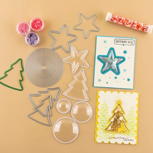 Miniatura 6 de Juego de 21 troqueles de círculo, estrella, árbol de Navidad para manualidades de papel, manualidades, troqueles de corte de metal, para 21