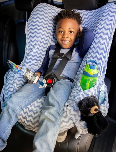 Miniatura 2 de Niko Easy Wash - Funda y forro para asiento de automóvil para niños, diseño Chevron Minky azul, ideal para clima invernal, ajuste universal, probado