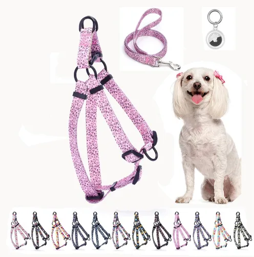 Juego de arnés y correa para cachorro con soporte para Airtag, chaleco reflectante para perro sin tirones, ajustable para perros pequeños y