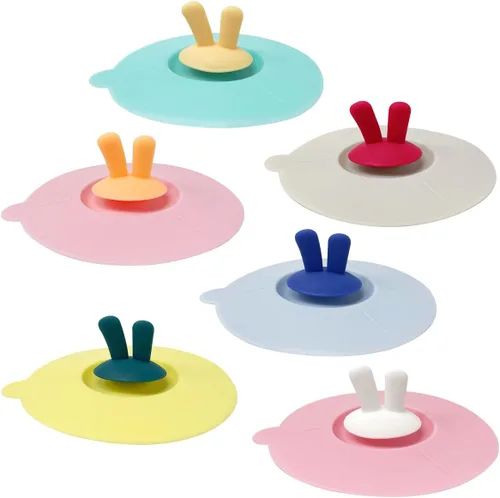 allydrew Tapas de silicona para tazas, antipolvo, a prueba de fugas, para bebidas frías y calientes (juego de 6), orejas de conejo