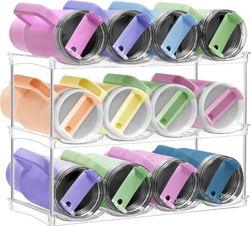 Organizador apilable de botellas de agua para gabinete, organizador de vasos de acrílico, estante de almacenamiento para Stanley de 40 onzas,