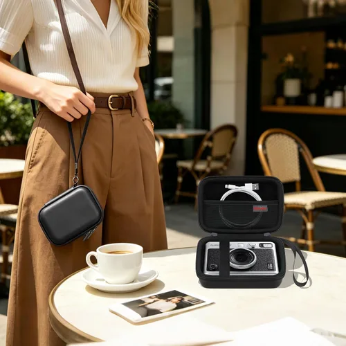 Miniatura 7 de Elonbo Estuche de transporte para cámara instantánea Fujifilm Instax Mini EVO/cámara híbrida de película instantánea EVO, 2 en 1 portátil mini Negro