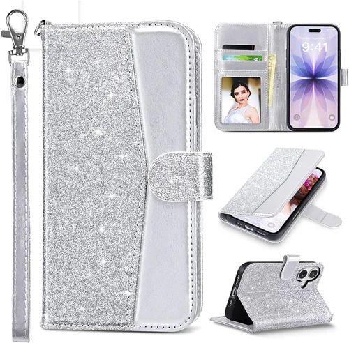 Miniatura 37 de ULAK Compatible con iPhone 15 Estuche tipo cartera para mujer, funda tipo billetera de piel PU premium con tarjetero, función de caballete, estuche
