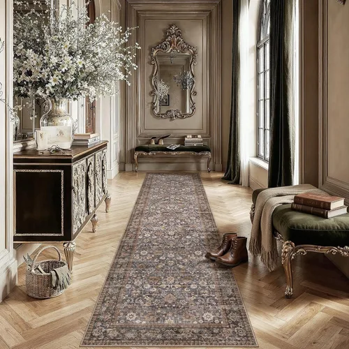 Miniatura 74 de HUGEAR 8x10 Alfombras lavables a máquina color marrón para pasillo, alfombra grande de área interior, alfombra de acento floral, alfombra de pelo