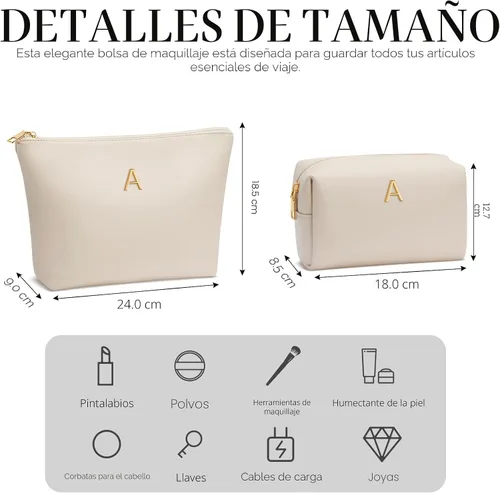 Miniatura 4 de Regalos para mujeres Juego de bolsa de maquillaje inicial para niñas, regalos personalizados para dama de honor, amiga, graduación, profesora