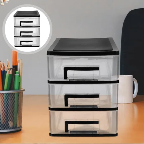 Miniatura 4 de Tofficu Caja de almacenamiento de cajones de tres capas de 8.30 x 5.98 x 7.55 pulgadas, organizador de plástico portátil para escritorio de oficina