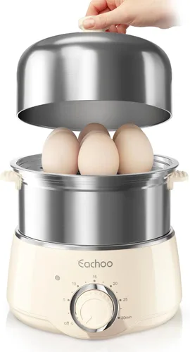 Cocedor de huevos duros - CACHOO Hervidor de huevos de acero inoxidable rápido para 14 huevos con temporizador de 30 minutos y apagado automático,