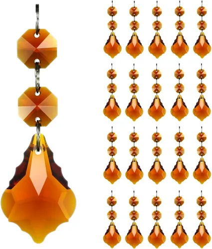 20 prismas colgantes de hoja de arce de cristal, cuentas octágonas de cristal colgantes para decoración de fiestas de Navidad, 1.496 pulgadas (ámbar)