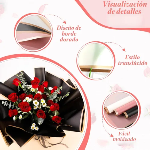 Miniatura 4 de RowinsyDD 20 hojas de papel de regalo de flores negras, papel de embalaje impermeable para ramos de flores, embalaje de regalo de 22.8 x 22.8