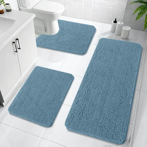 Miniatura 66 de OLANLY Juego de Alfombras de Baño de 3 Piezas, Tapetes de Baño de Chenilla Suave y Absorbente y Alfombra de Contorno en Forma de U para Inodoro