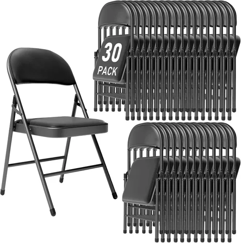 Miniatura 18 de Paquete de 4 sillas plegables negras con cojín acolchado y respaldo para exteriores, sillas plegables comerciales apilables portátiles con marco