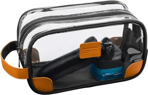 Miniatura 9 de Lermende Neceser de aseo transparente, kit de afeitado transparente para hombre, bolsa de aseo de viaje con correa de mano, organizador unisex