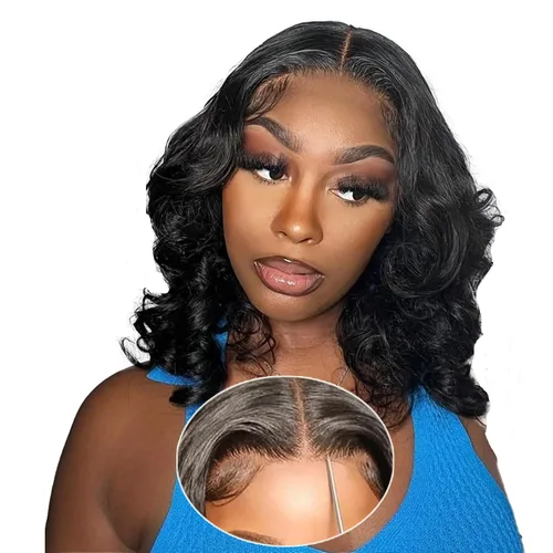 Miniatura 8 de Pelucas de cabello humano sin pegamento, prearrancadas, onduladas, sin pegamento, encaje precortado, 4 x 4, peluca de cabello humano de 6 pulgadas