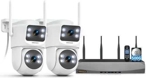 Sistema de cámara de seguridad inalámbrica de doble lente de 4 MP, NVR WiFi de 16 canales con 2 cámaras, 4 antenas un 55% más de alcance, fijo +