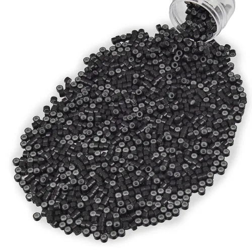 Miniatura 63 de Vlasy 100 Piezas Cuentas de Nano Anillo con Forro de Silicona para Extensiones de Cabello Humano con Nano Anillo 5 Colores Opcionales (Negro)