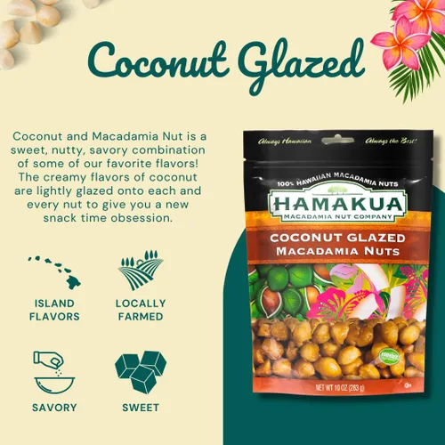 Miniatura 3 de Hamakua Macadamia Nuts – Coco glaseado dulce – Cultivado en Hawai saborizado seco tostado medio y macadamia entera – Nueces de macadamia grandes