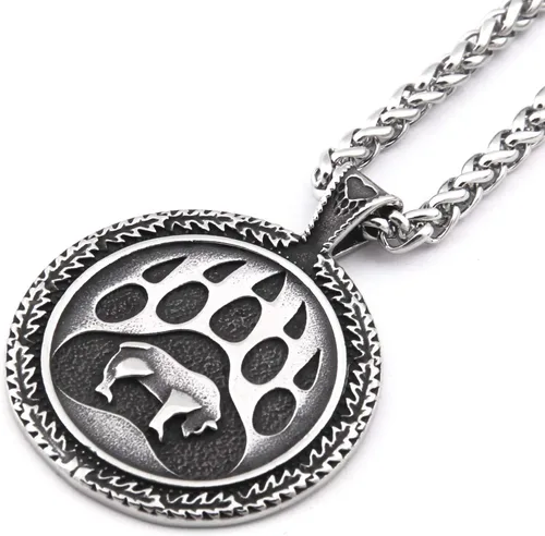 Miniatura 2 de BAVIPOWER Collar con colgante de pata de oso con patrón de nudo celta de acero inoxidable, collar escandinavo nórdico auténtico, joyería vikinga