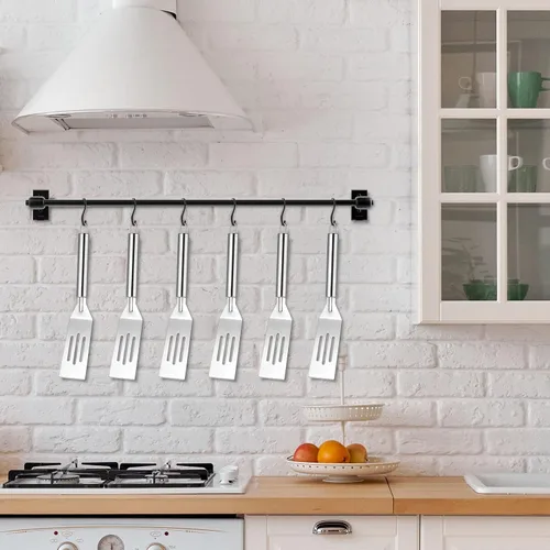 Miniatura 5 de Ramede 12 espátulas pequeñas de metal de acero inoxidable ranuradas fritas de 9.84 pulgadas, utensilio de cocina antiadherente flexible para cocina