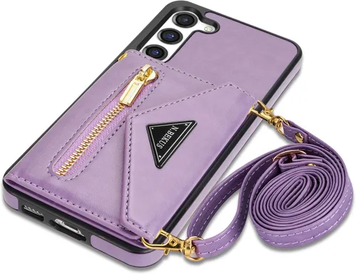 Miniatura 12 de Funda de cuero con tapa para Samsung Galaxy S23 5G, funda cruzada con soporte para tarjeta de crédito y correa con cordón de 6.1 pulgadas, para Negro