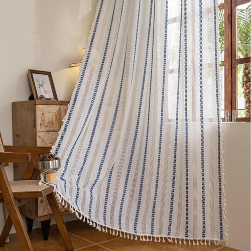 Miniatura 15 de Sutuo Home - Cortinas bohemias negras de 84 pulgadas de largo para dormitorio y guardería, cortinas de estilo rústico con dobladillo para barra