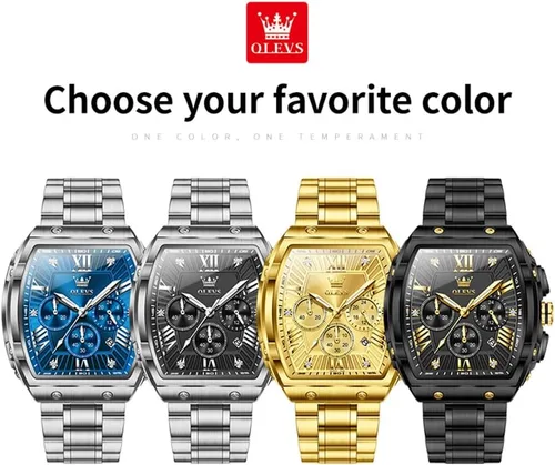 Miniatura 7 de OLEVS Relojes para Hombres Cronógrafo Impermeable Cara Rectangular Fase Lunar Correa de Acero Inoxidable Relojes de Vestir para Hombres Luminoso