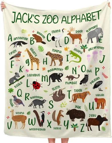 Miniatura 16 de Manta de franela con diseño del alfabeto de animales, súper suave, ligera, para niños, adultos, adecuada para sofá, cama, campamento, viajes, todas