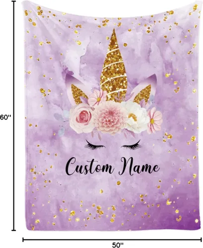 Miniatura 8 de Manta personalizada con caballo y nombre para niña, manta con nombre personalizada para adolescente, manta de franela suave color púrpura para niños